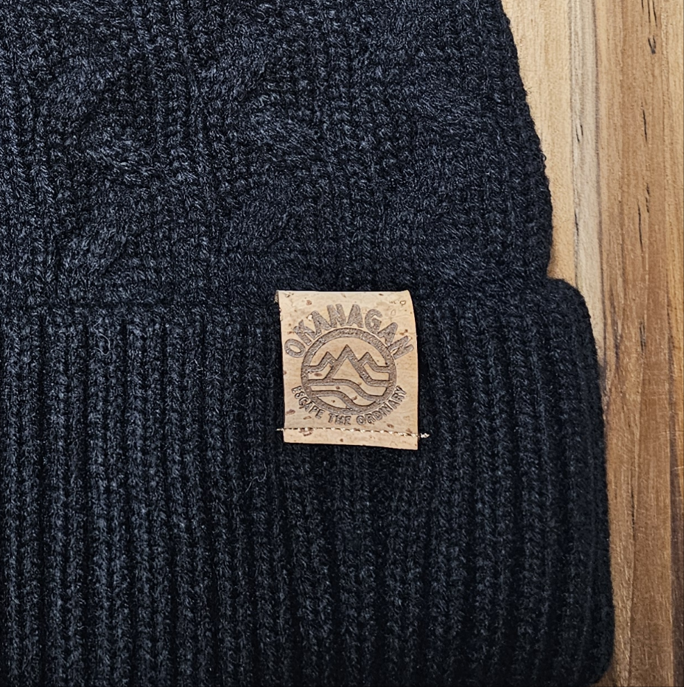 Okanagan Wave Cable Knit Toque with Faux Fur Pom and Cork Patch - Republic West