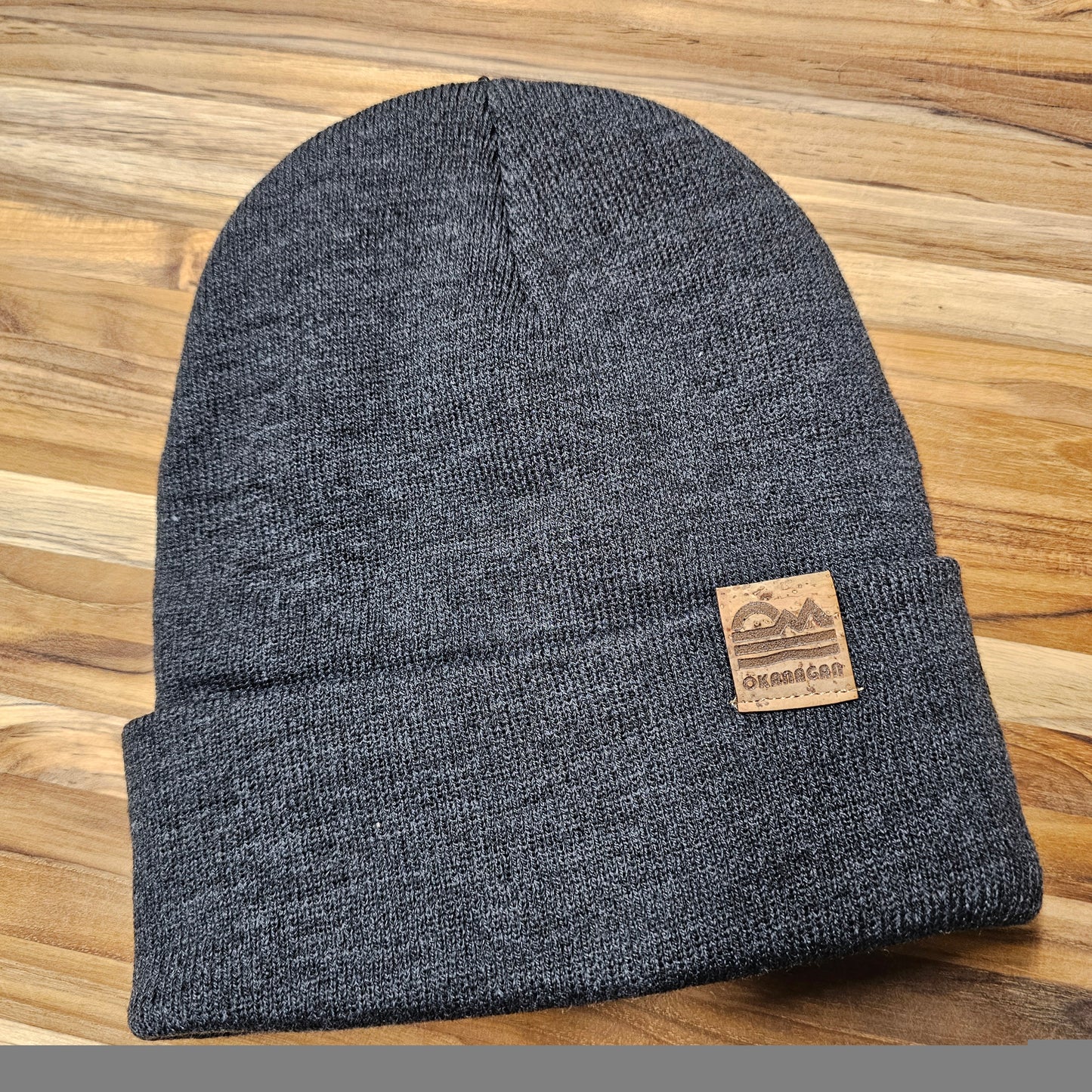 Okanagan Retro Fold Over Cork Patch Toque - Charcoal