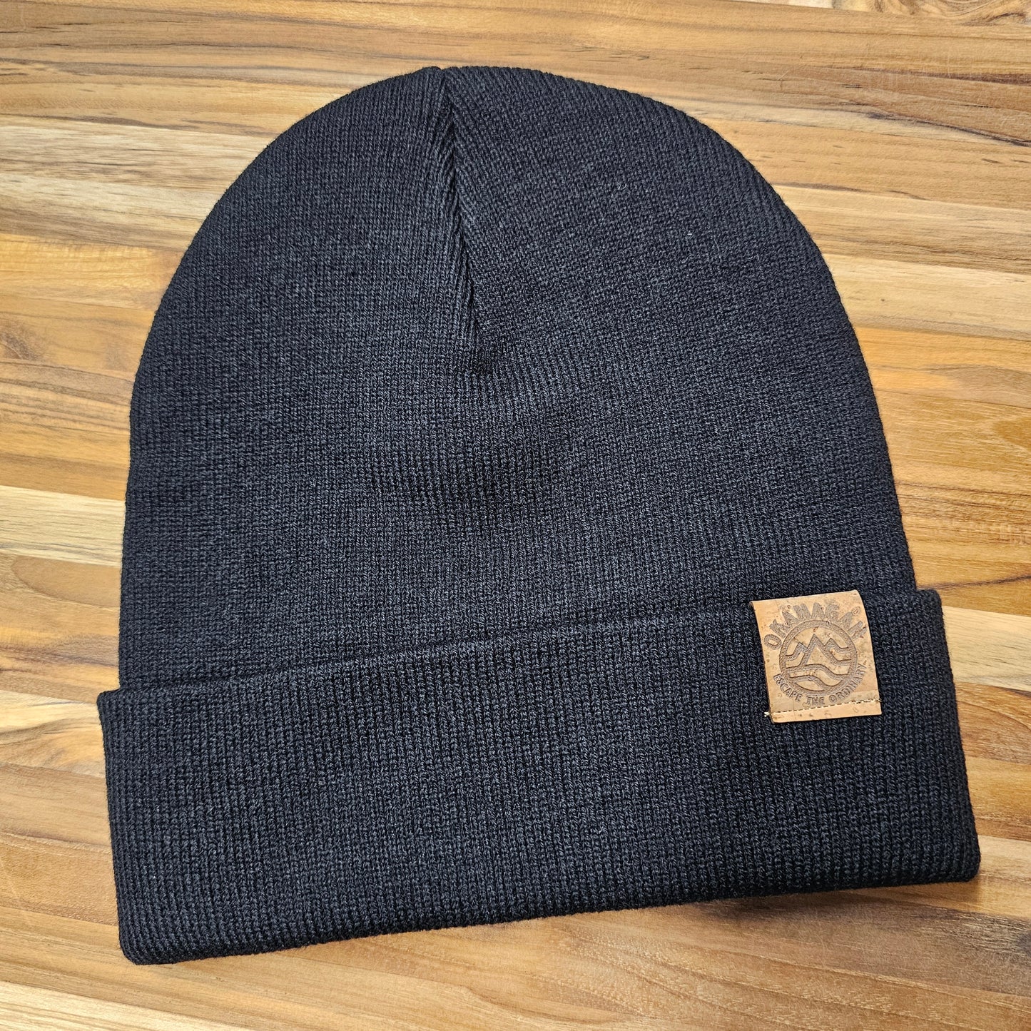 Okanagan Wave Fold Over Cork Patch Toque - Black