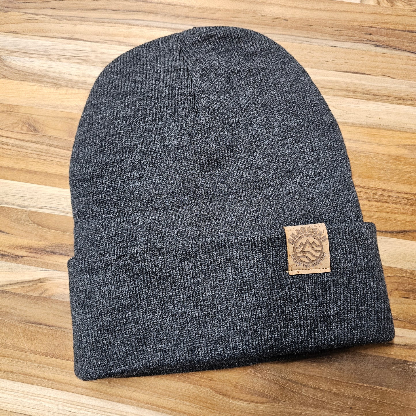 Okanagan Wave Fold Over Cork Patch Toque - Charcoal
