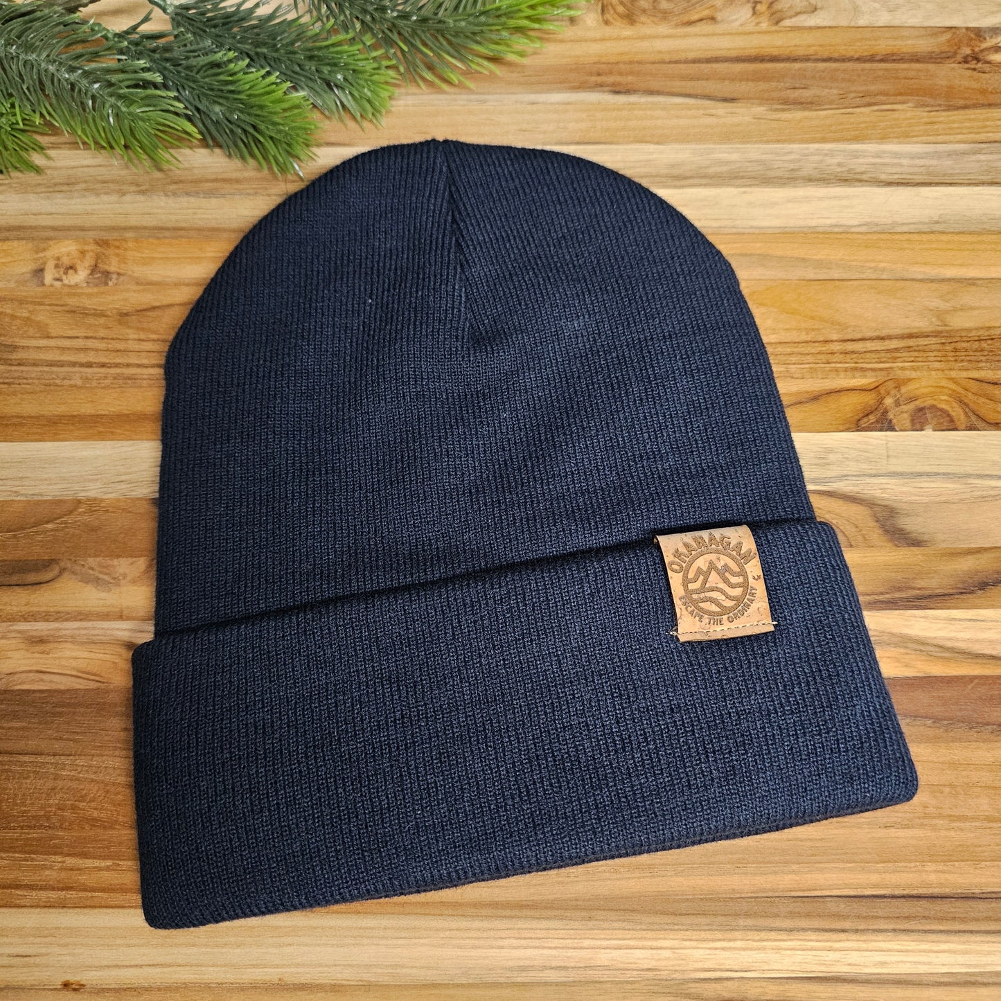 Okanagan Wave Fold Over Cork Patch Toque - Navy