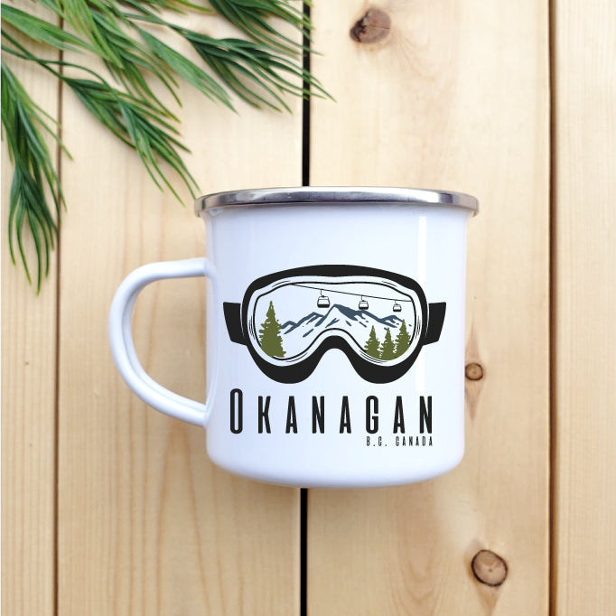 Camping Mug - Enamel Mug - Tin Mug Okanagan Goggles Camp Mug