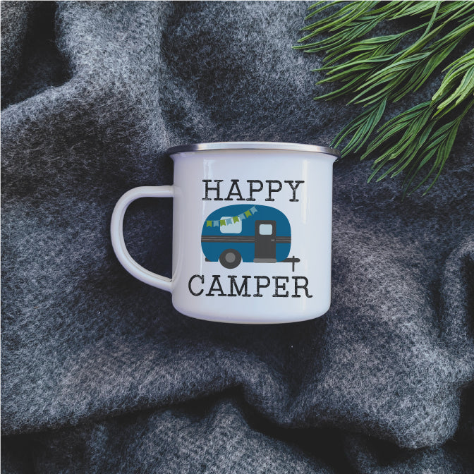 Camping Mug - Enamel Mug - Tin Mug Happy Camper Camp Mug 