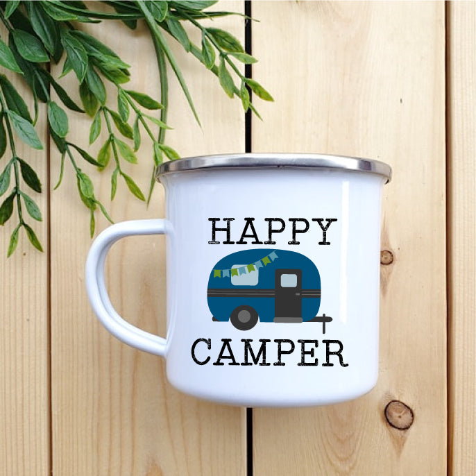 Camping Mug - Enamel Mug - Tin Mug Happy Camper Camp Mug 
