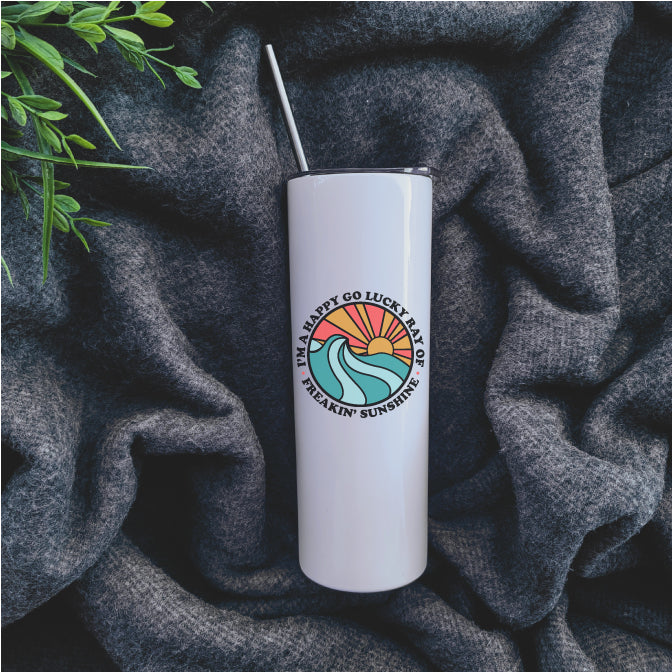 Coffee - Cold - Hot - Straw - Travel Mug Happy Go Lucky 