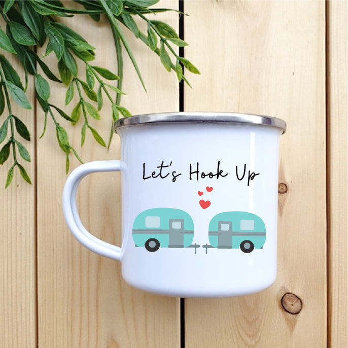 Camping Mug - Enamel Mug - Tin Mug Let’s Hook Up Camp Mug 