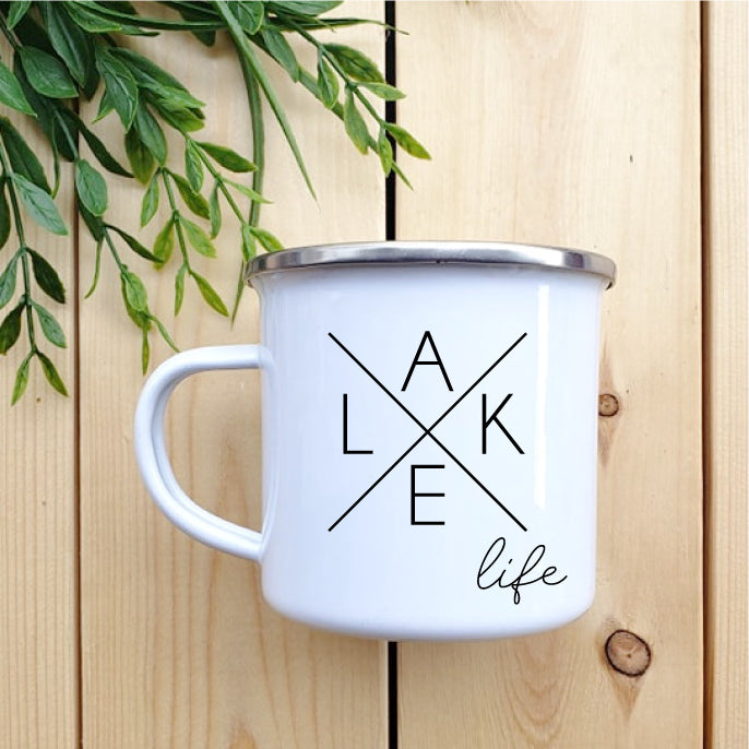 Camping Mug - Enamel Mug - Tin Mug Lake Life Camp Mug 