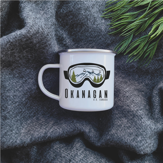 Camping Mug - Enamel Mug - Tin Mug Okanagan Goggles Camp Mug