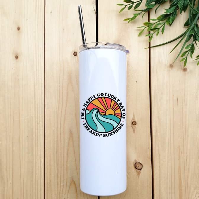 Coffee - Cold - Hot - Straw - Travel Mug Happy Go Lucky 